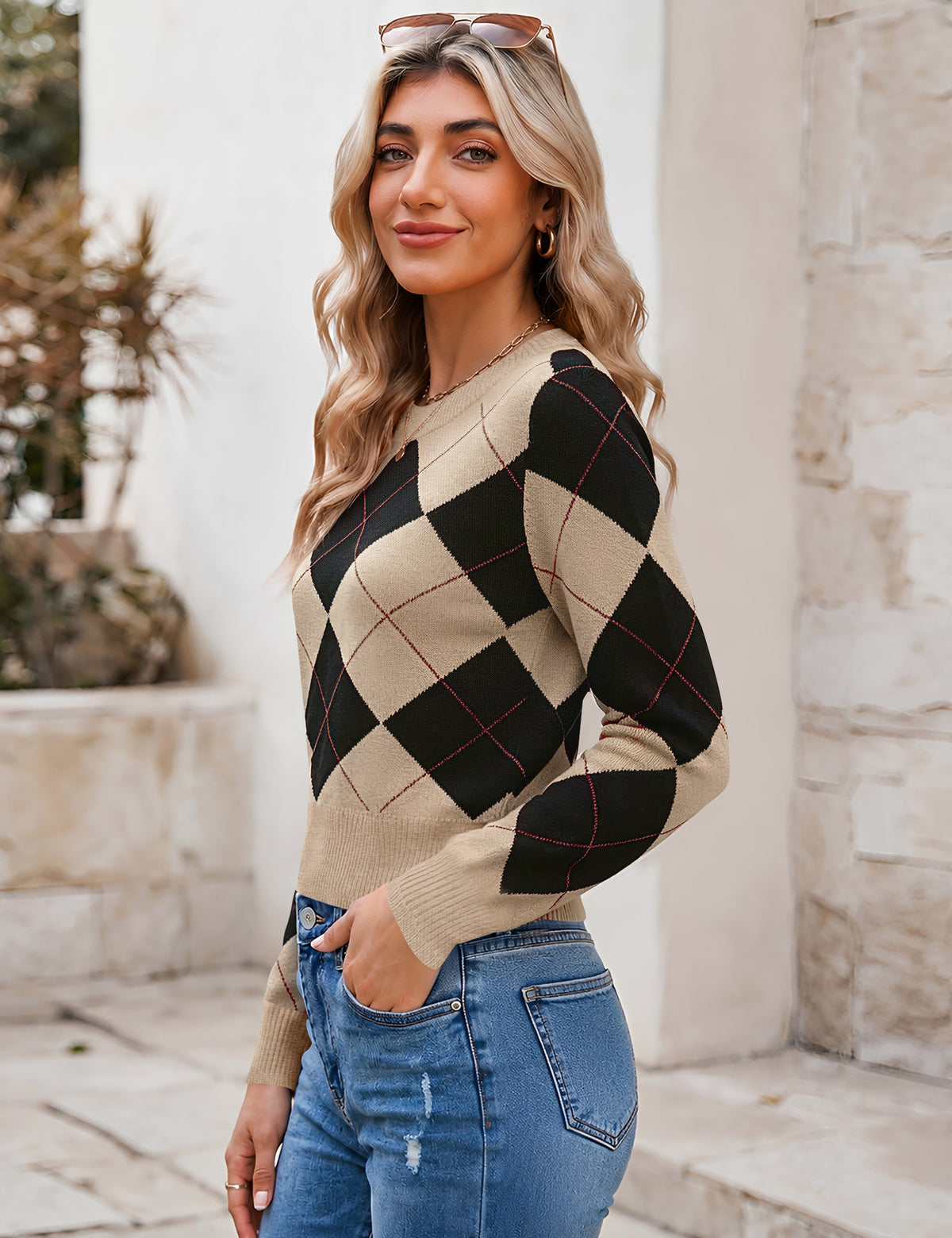 LOMON Women's Cropped Sweaters Crewneck Fall Clothes Long Sleeve Knit Tops
