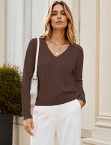 LOMON Sweaters for Women V Neck Long Sleeve Fall Oufits Casual Tops