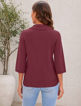 LOMON Womens Collared V Neck 3/4 Sleeve Sweaters Knit Pullover Tops