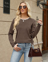 LOMON Sweaters for Women Fall Scalloped Long Sleeve Pullover