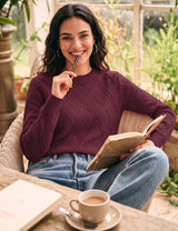 LOMON Women's Cable Knit Sweater Long Sleeve Crew Neck Fall Tops