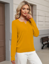 LOMON Womens Wool Blend Long Sleeve Sweaters V Neck Henley Pullover Tops
