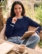 LOMON Women's Cable Knit Sweater Long Sleeve Crew Neck Fall Tops