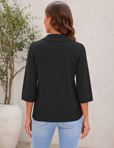 LOMON Womens Collared V Neck 3/4 Sleeve Sweaters Knit Pullover Tops