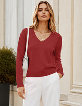 LOMON Sweaters for Women V Neck Long Sleeve Fall Oufits Casual Tops
