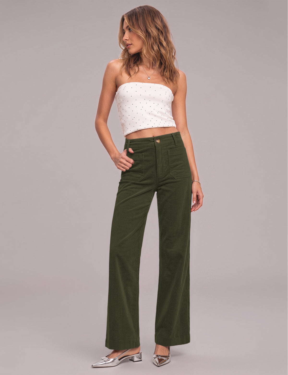 LOMON Women's Corduroy Pants, Low Rise Straight Leg Casual Work Pants