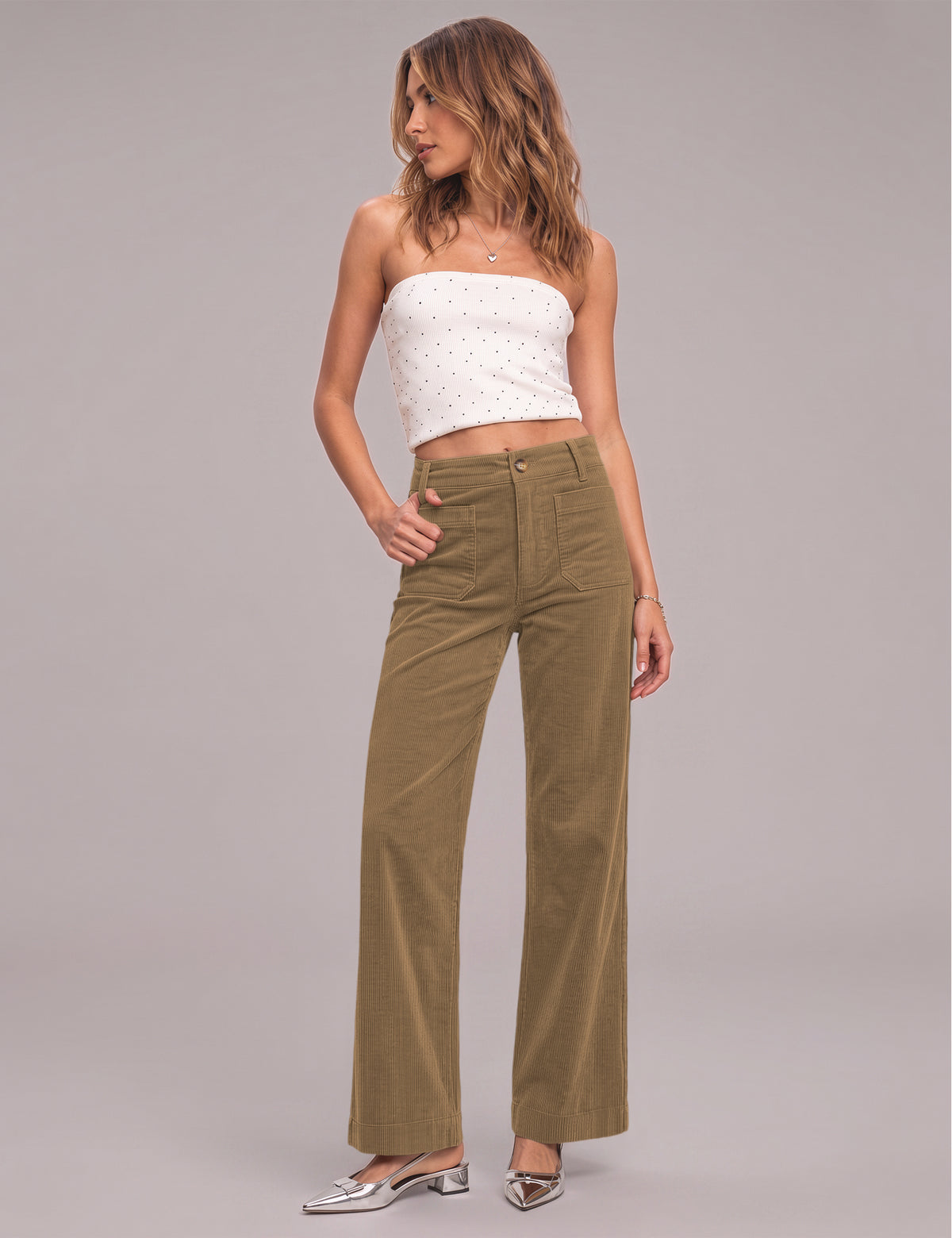 LOMON Women's Corduroy Pants, Low Rise Straight Leg Casual Work Pants