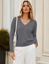 LOMON Sweaters for Women V Neck Long Sleeve Fall Oufits Casual Tops