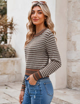 LOMON Women's Cropped Sweaters Crewneck Fall Clothes Long Sleeve Knit Tops