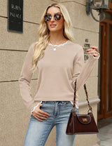 LOMON Sweaters for Women Fall Scalloped Long Sleeve Pullover