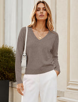 LOMON Sweaters for Women V Neck Long Sleeve Fall Oufits Casual Tops