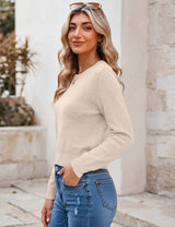 LOMON Women's Cropped Sweaters Crewneck Fall Clothes Long Sleeve Knit Tops