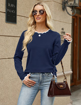 LOMON Sweaters for Women Fall Scalloped Long Sleeve Pullover