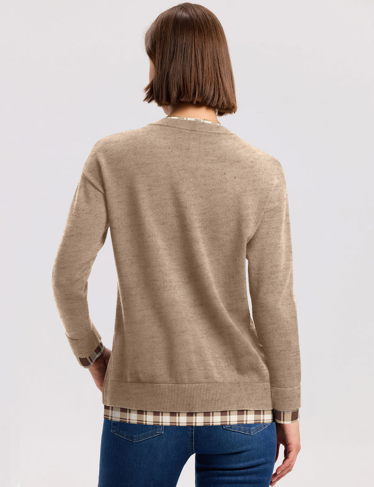 LOMON Womens Sweaters Cozy Long Sleeve Pullover Tops Faux Layered Sweaters