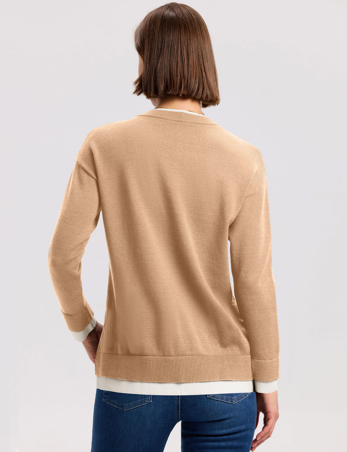 LOMON Womens Sweaters Cozy Long Sleeve Pullover Tops Faux Layered Sweaters