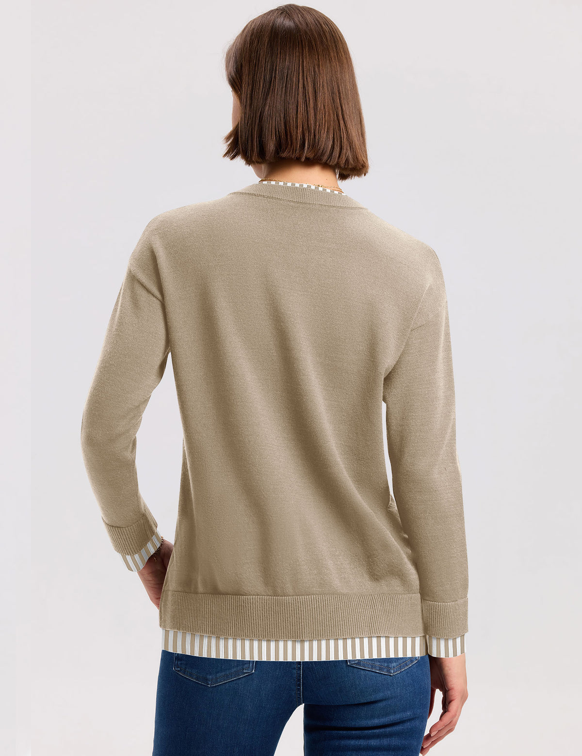 LOMON Womens Sweaters Cozy Long Sleeve Pullover Tops Faux Layered Sweaters