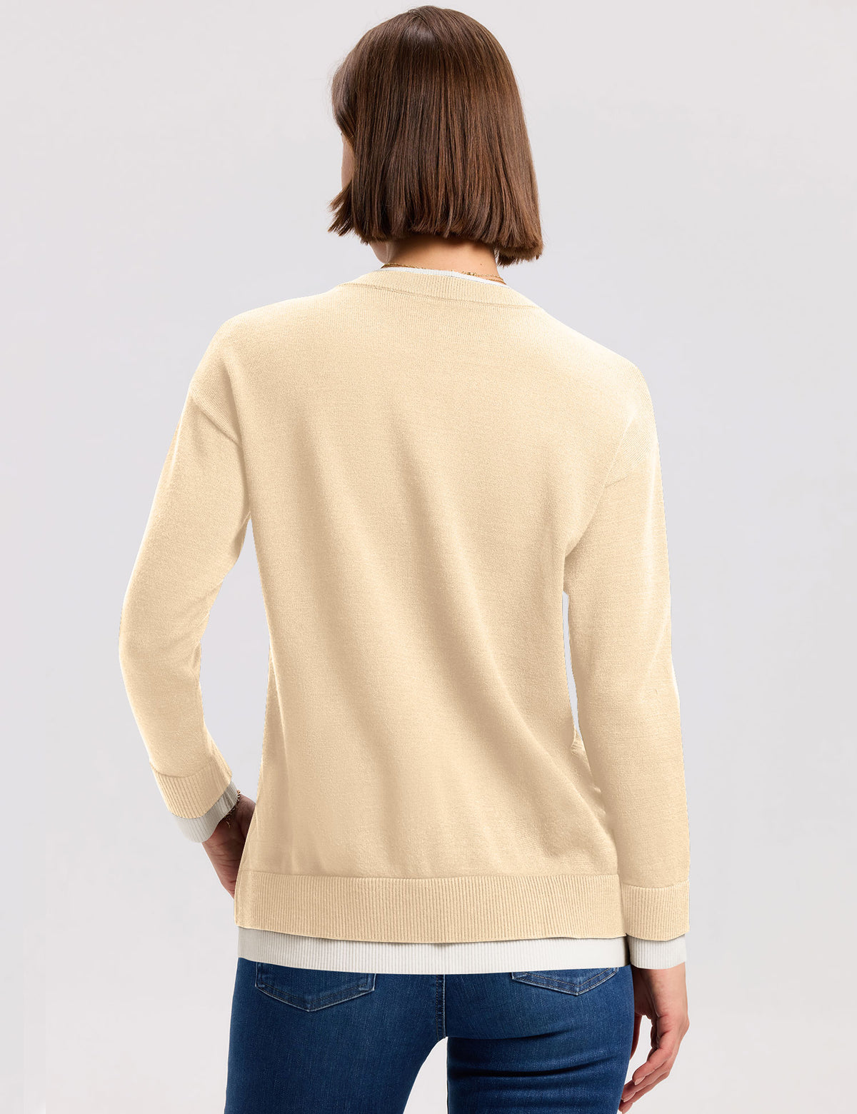 LOMON Womens Sweaters Cozy Long Sleeve Pullover Tops Faux Layered Sweaters