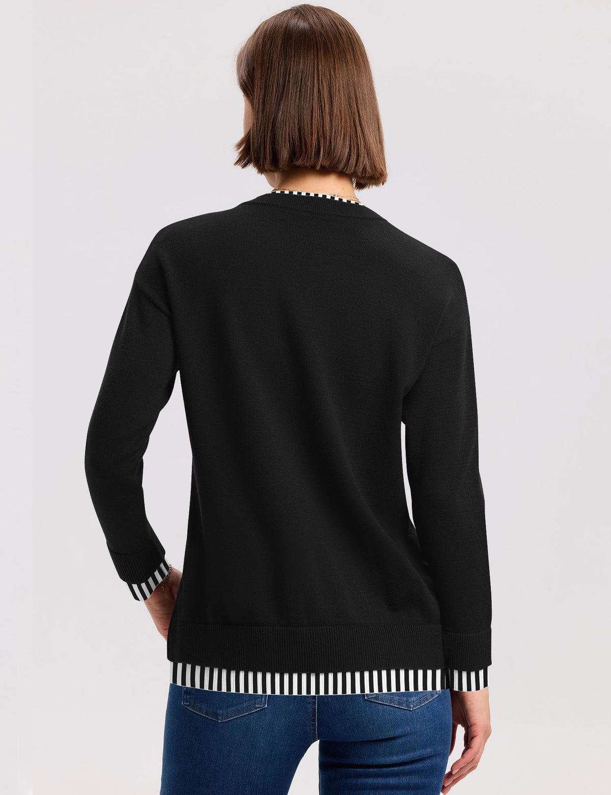 LOMON Womens Sweaters Cozy Long Sleeve Pullover Tops Faux Layered Sweaters