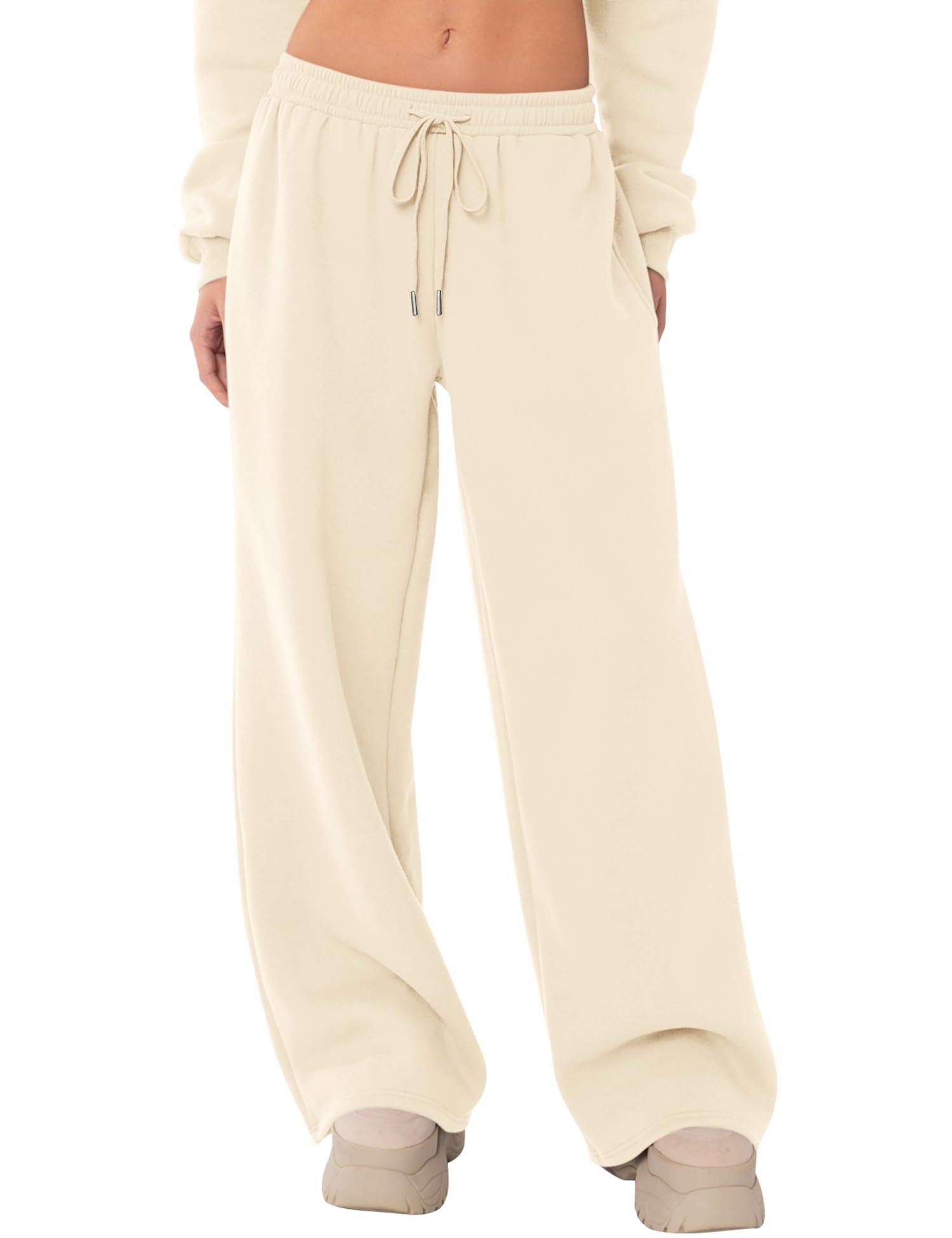 LOMON Women's Sweatpants Wide Leg Fleece Lined Sweat Pants Spring Winter Clothes 2026 Baggy Drawstring Joggers with Pockets