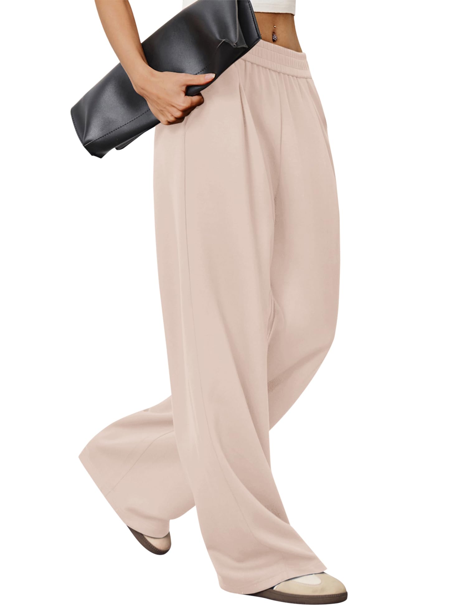 LOMON Womens Wide Leg Pants Travel Casual Lounge High Waist Flowy Palazzo Pants with Pocket Loose Spring Summer Clothing