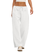 LOMON Pants for Women Wide Leg Side Striped Pants Drawstring Baggy Palazzo Work Trousers with Pockets