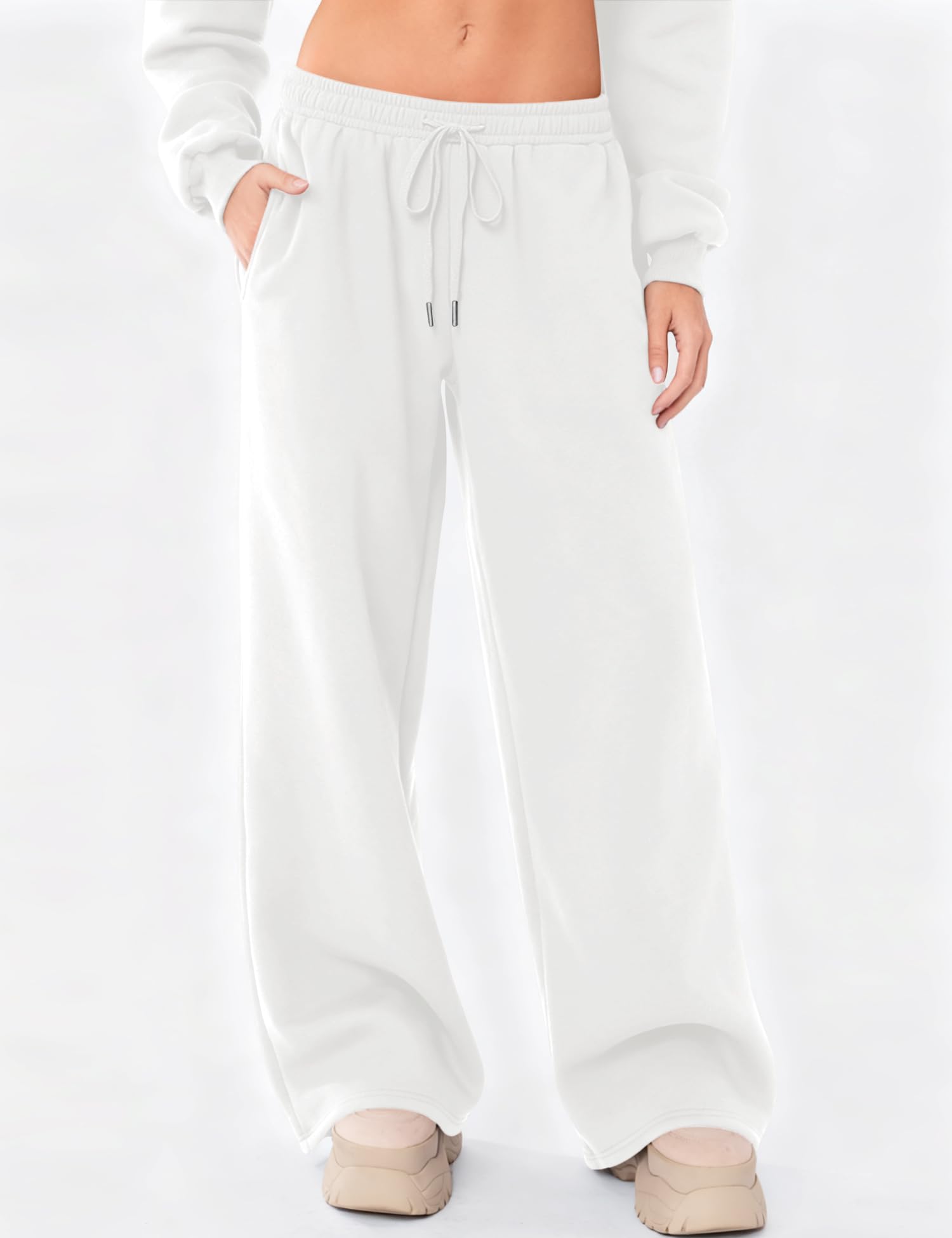 LOMON Women's Sweatpants Wide Leg Fleece Lined Sweat Pants Spring Winter Clothes 2026 Baggy Drawstring Joggers with Pockets