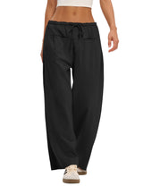 LOMON Pants for Women Wide Leg Side Striped Pants Drawstring Baggy Palazzo Work Trousers with Pockets