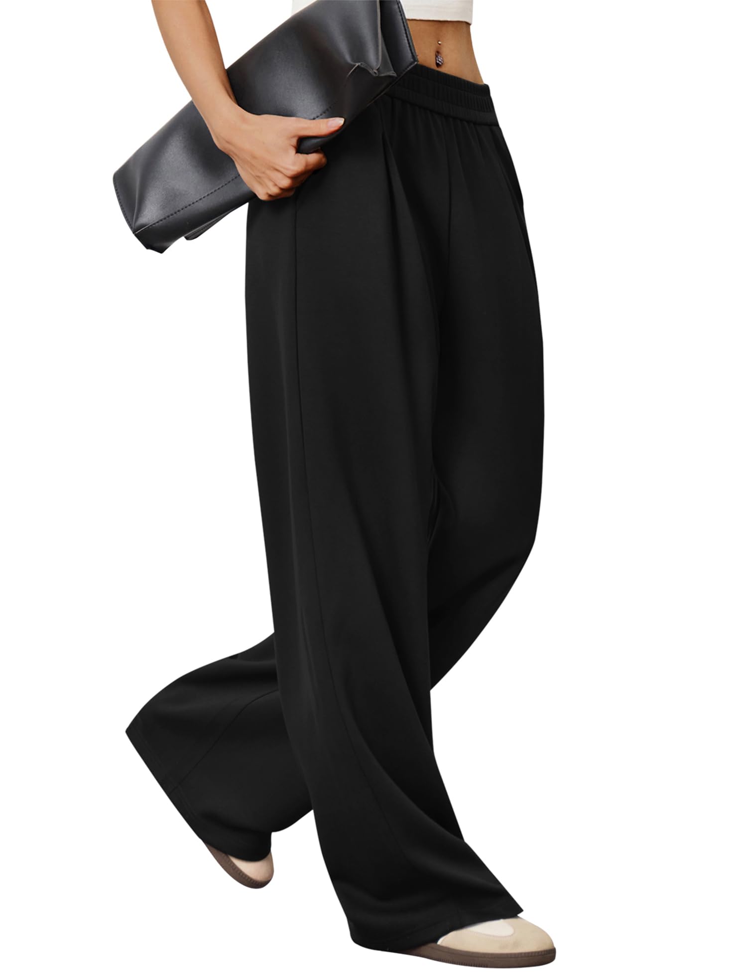 LOMON Womens Wide Leg Pants Travel Casual Lounge High Waist Flowy Palazzo Pants with Pocket Loose Spring Summer Clothing