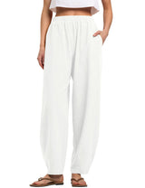 LOMON Linen Barrel Pants Women Wide Leg Palazzo Summer Baggy Harem Pants Boho Casual Trousers with Pockets Beach Vacation