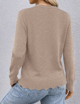 LOMON Sweaters for Women Fall Scalloped Long Sleeve Pullover