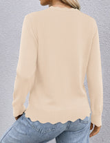 LOMON Sweaters for Women Fall Scalloped Long Sleeve Pullover