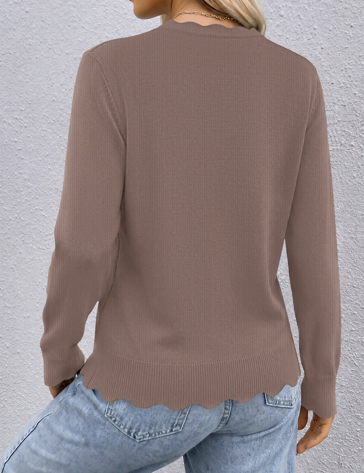 LOMON Sweaters for Women Fall Scalloped Long Sleeve Pullover