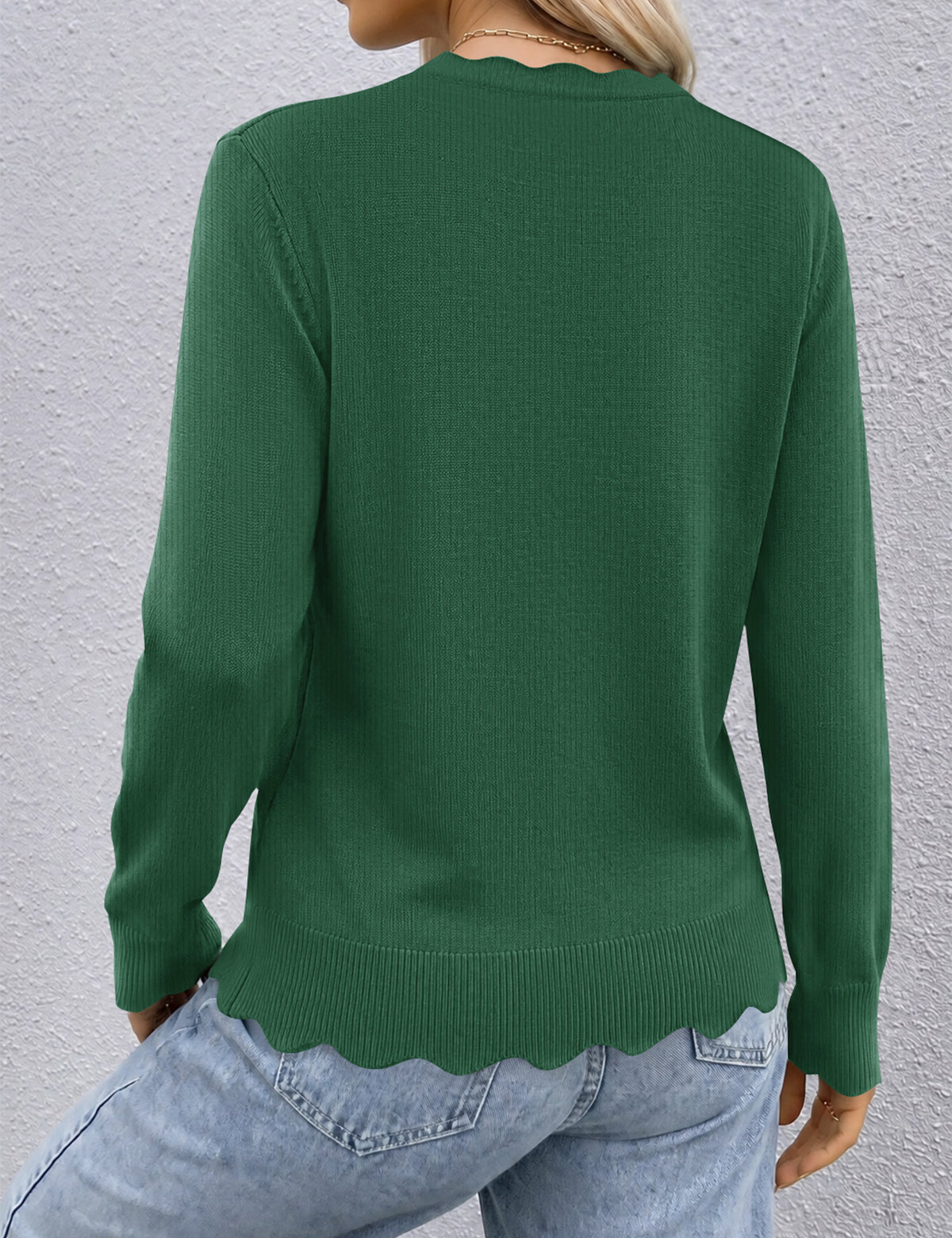 LOMON Sweaters for Women Fall Scalloped Long Sleeve Pullover