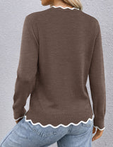 LOMON Sweaters for Women Fall Scalloped Long Sleeve Pullover