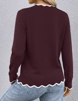 LOMON Sweaters for Women Fall Scalloped Long Sleeve Pullover