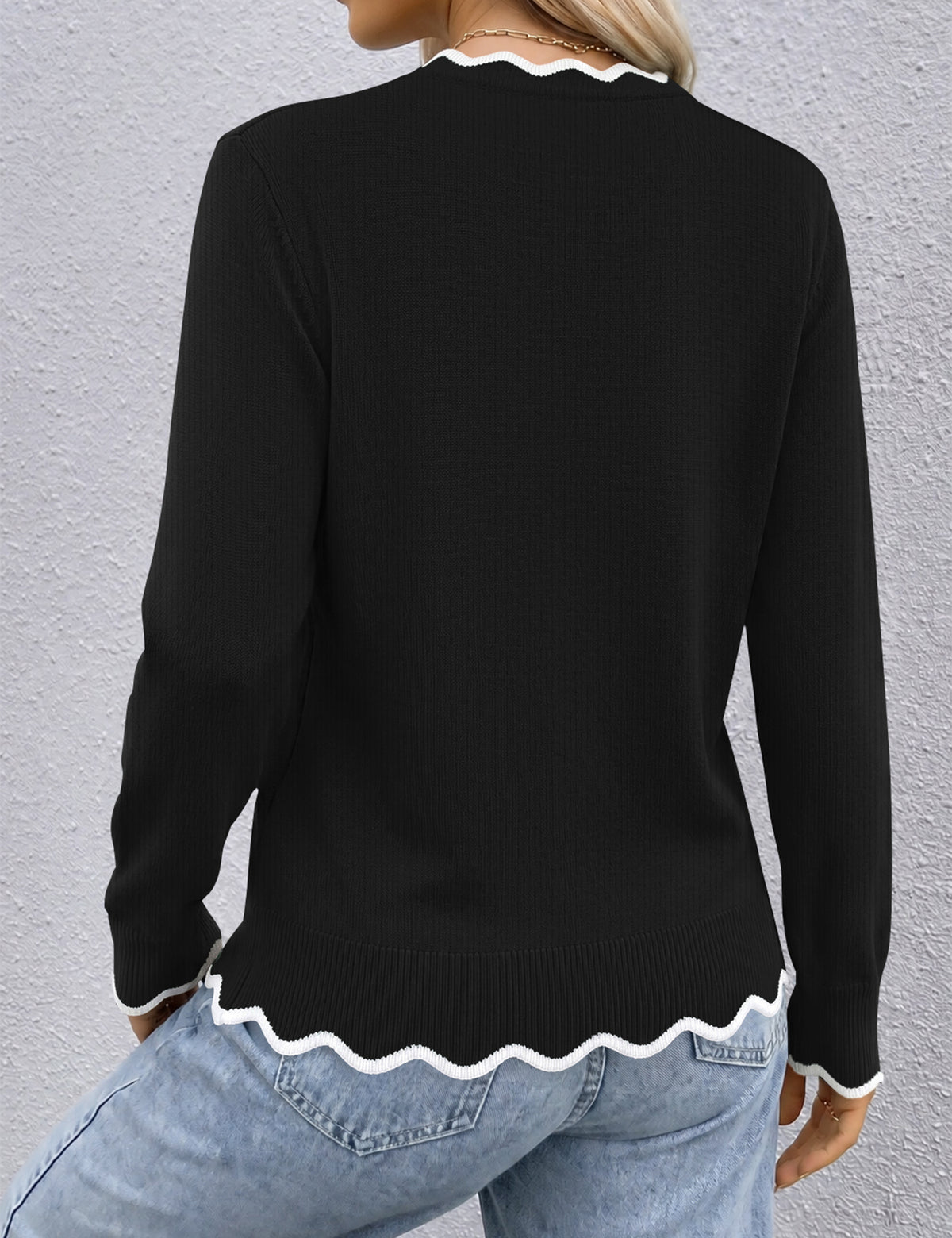 LOMON Sweaters for Women Fall Scalloped Long Sleeve Pullover