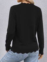 LOMON Sweaters for Women Fall Scalloped Long Sleeve Pullover