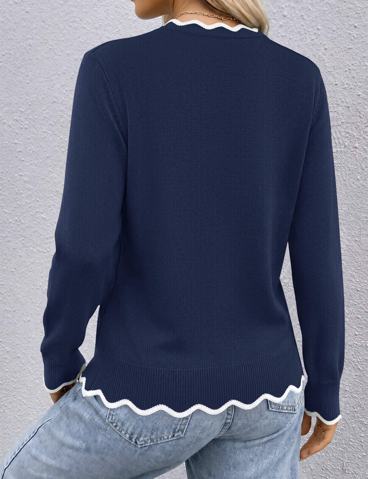 LOMON Sweaters for Women Fall Scalloped Long Sleeve Pullover