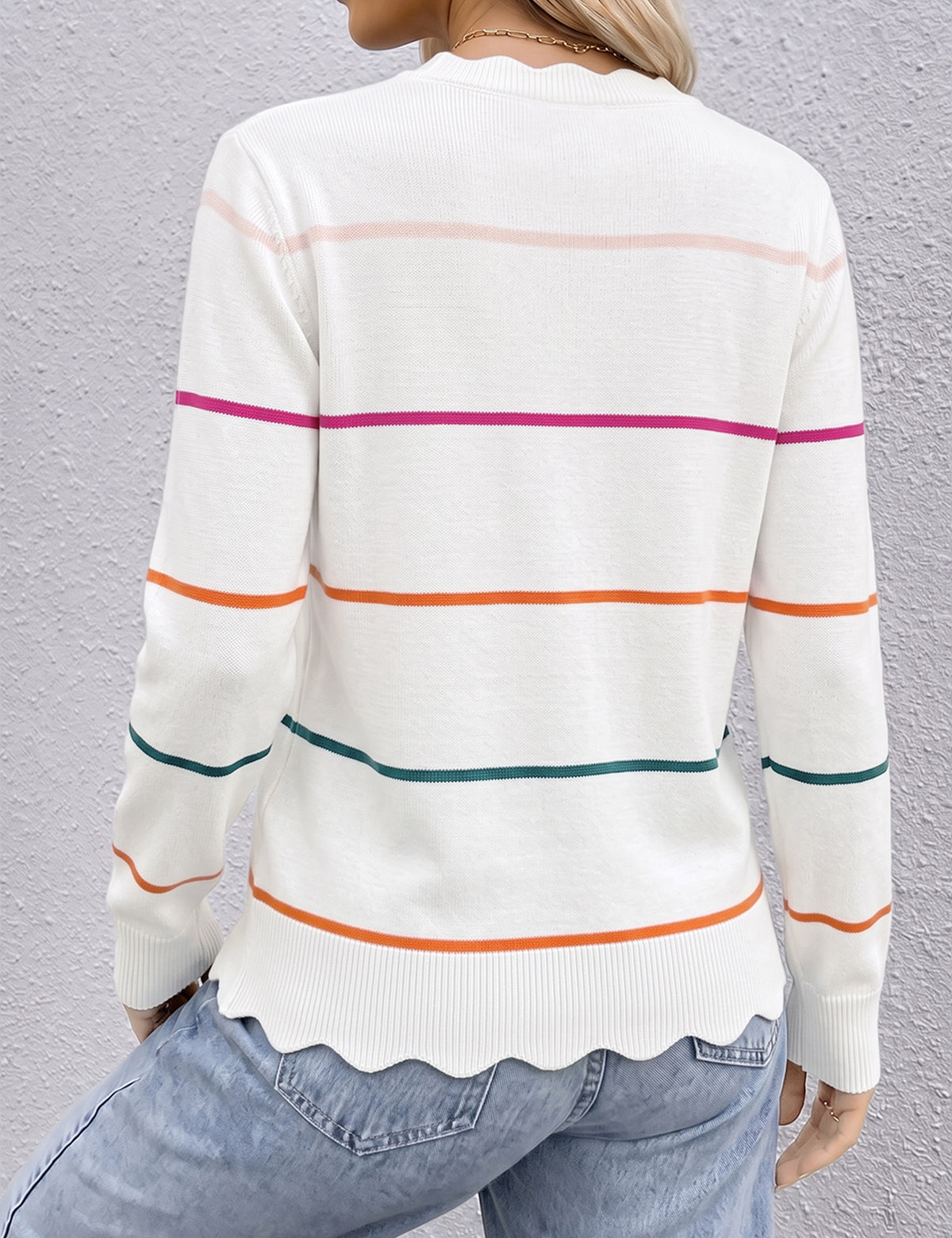 LOMON Sweaters for Women Fall Scalloped Long Sleeve Pullover