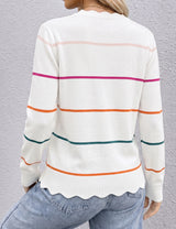 LOMON Sweaters for Women Fall Scalloped Long Sleeve Pullover
