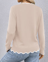 LOMON Sweaters for Women Fall Scalloped Long Sleeve Pullover