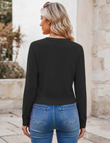 LOMON Women's Cropped Sweaters Crewneck Fall Clothes Long Sleeve Knit Tops