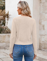 LOMON Women's Cropped Sweaters Crewneck Fall Clothes Long Sleeve Knit Tops