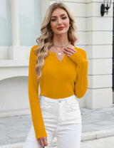 LOMON Womens Wool Blend Long Sleeve Sweaters V Neck Henley Pullover Tops