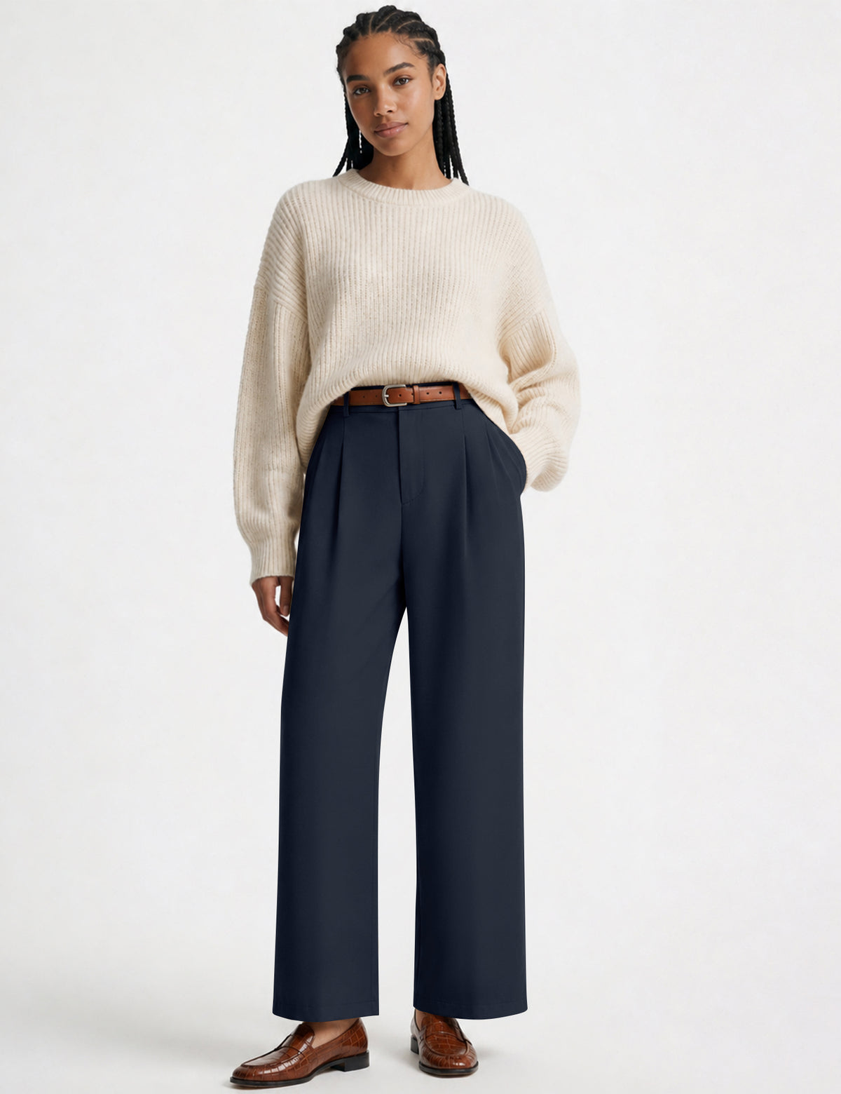 LOMON Women's Wide Leg Dress Pants High Waist Work Slacks with Pockets