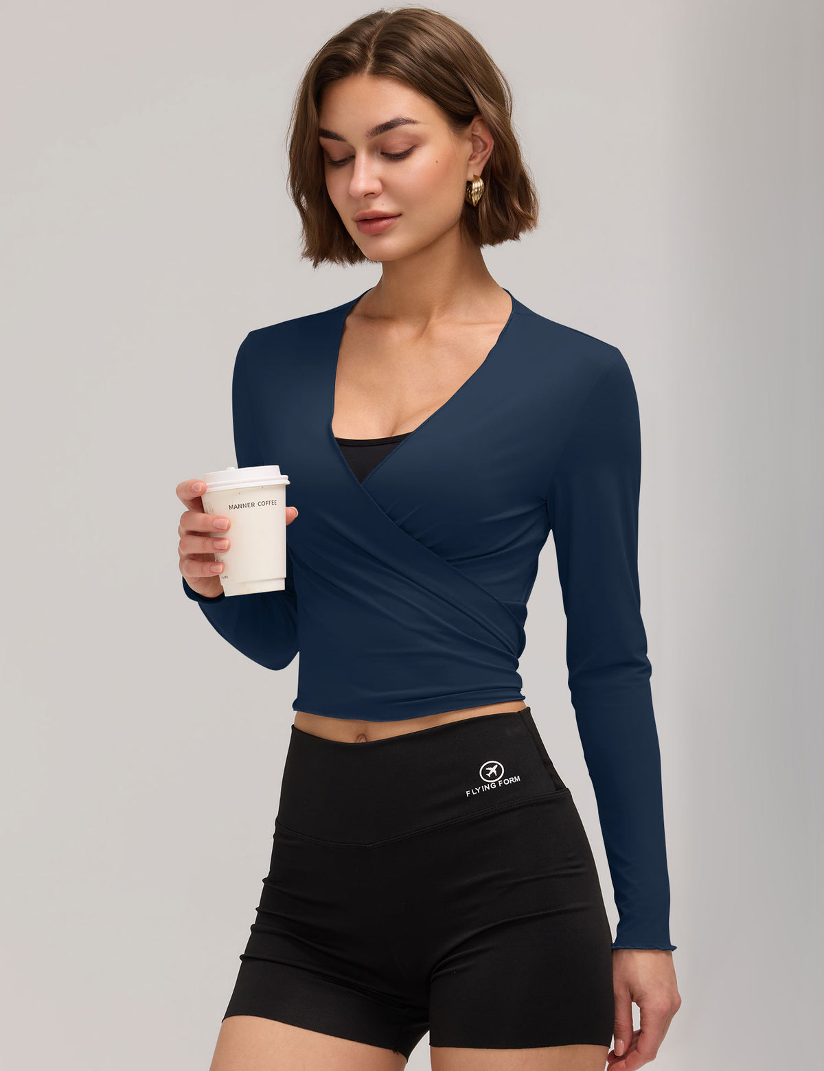 LOMON Womens Ballet Wrap Tops Self Tie V Neck Pilates Workout Tops