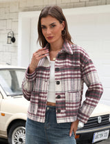 LOMON Women's Flannel Cropped Plaid Shacket Jacket Button Down Fall Outfits