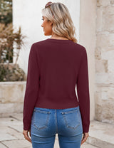 LOMON Women's Cropped Sweaters Crewneck Fall Clothes Long Sleeve Knit Tops