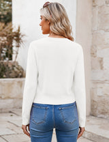LOMON Women's Cropped Sweaters Crewneck Fall Clothes Long Sleeve Knit Tops