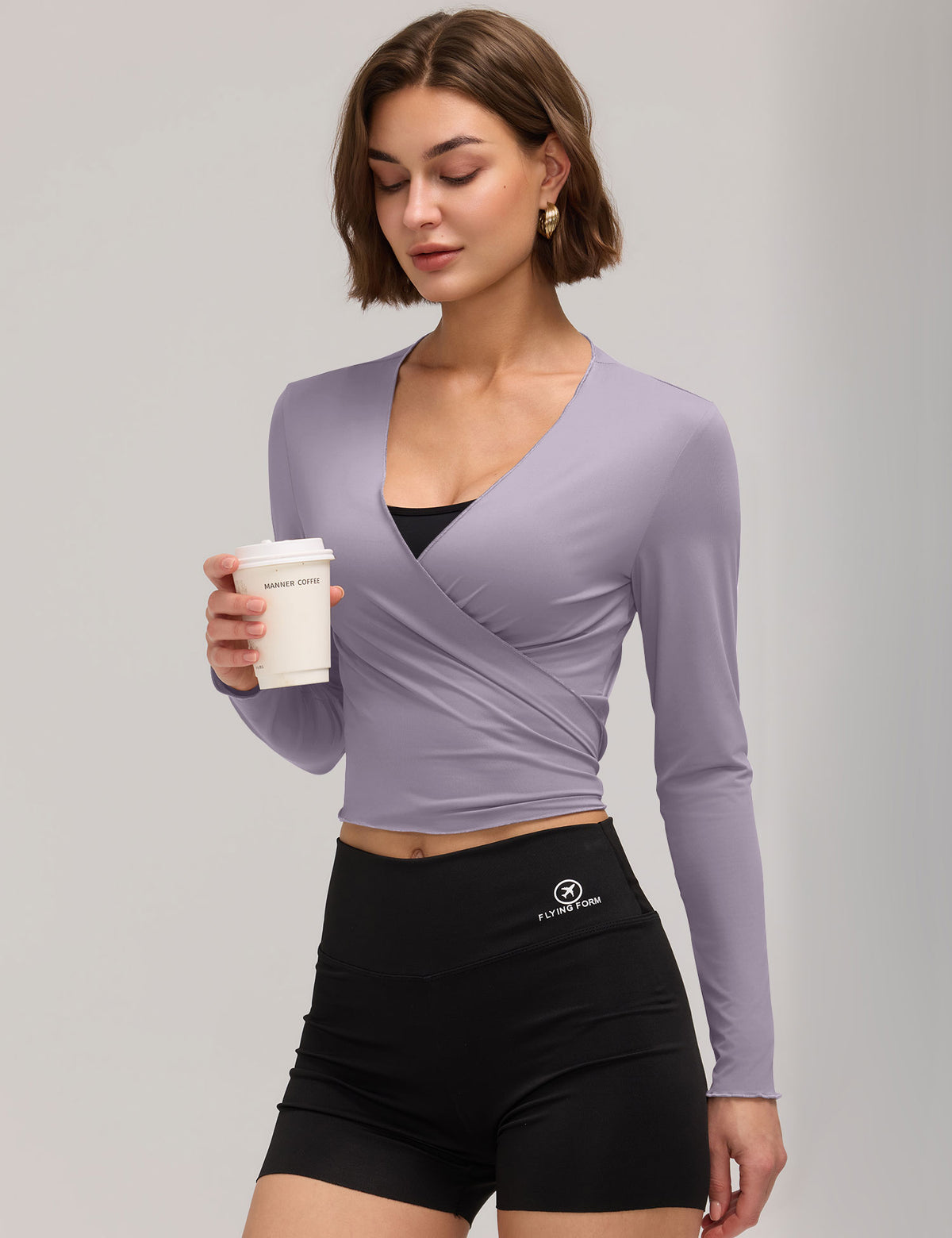 LOMON Womens Ballet Wrap Tops Self Tie V Neck Pilates Workout Tops
